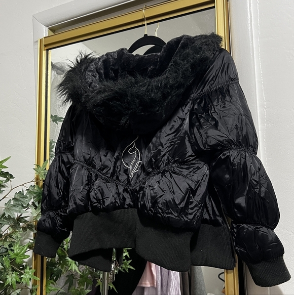 RARE Baby Phat Y2K Reversible Faux Fur Full Zip Puffer Bomber Jacket Medium - Picture 3 of 7